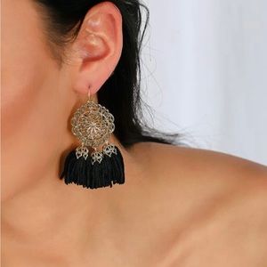 Lulus Gold and Black Tassel Earrings